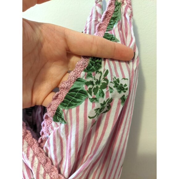 Vintage Y2K Angie Floral Striped Romper Ruffle Hem Boho Beach Festival Cute Sz S - Picture 4 of 6